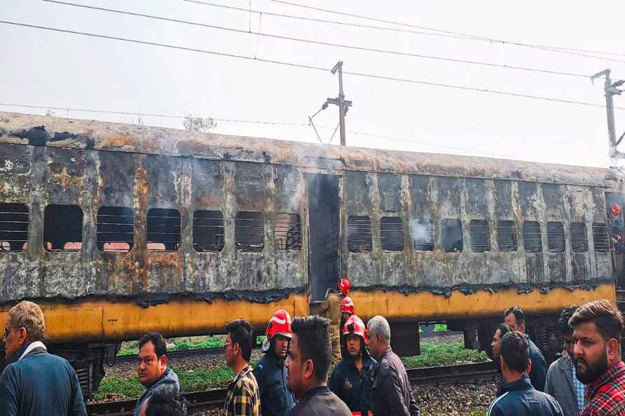 Train catches fire in Delhi's Patel Nagar