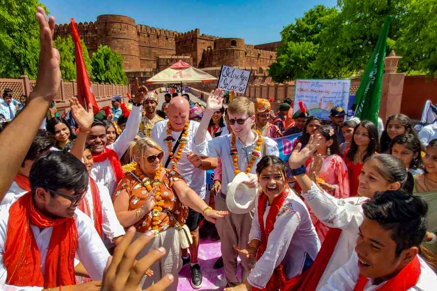 Agra: Foreign tourists during celebrations of World Heritage Day...