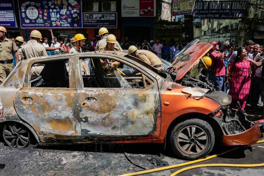 Parked car caught fire in Kolkata