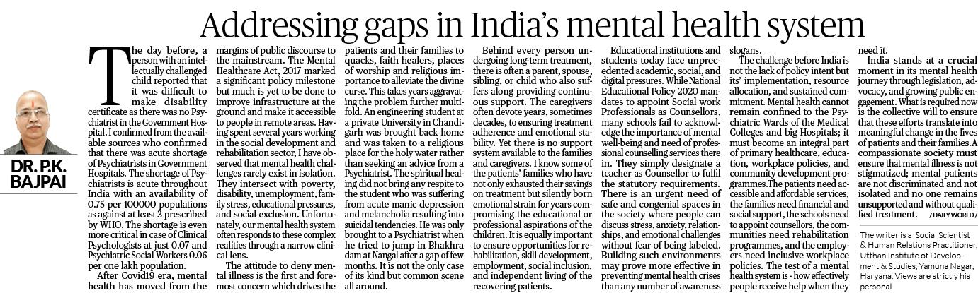Addressing gaps in India’s mental health system