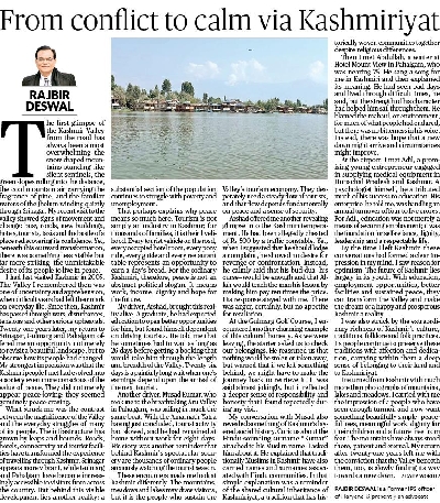 From conflict to calm via Kashmiriyat